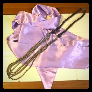 Black beaded silver strained long necklace